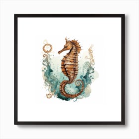 Seahorse Sketch With Ink Splash Effect 1 Art Print