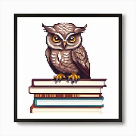 Owl On Books, An Owl Perched On A Stack Of Books Symbolizing Wisdom And Learning Art Print