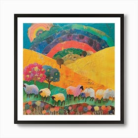 Kitsch Rainbow Sheep Collage Art Print