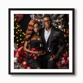 Realistic Black Couple Christmas Stylish Deep In13 Art Print