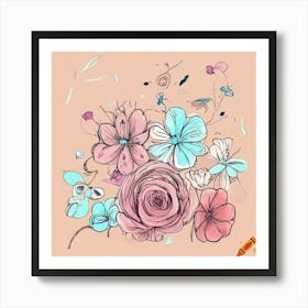 Flowers And Butterflies Art Print