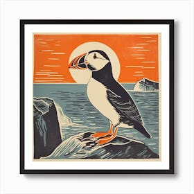 Retro Bird Lithograph Puffin 2 Art Print