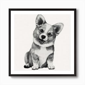 Happy Corgi Square Art Print