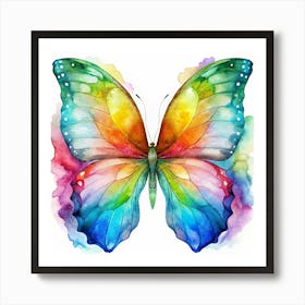 A Watercolor Butterfly With Vibrant Colors And A Blurred Background Art Print