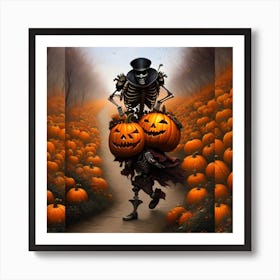 Skeleton Pumpkins Art Print