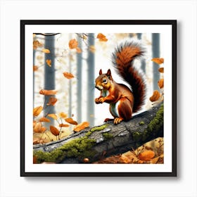 Squirrel In The Autumn Forest 5 Art Print