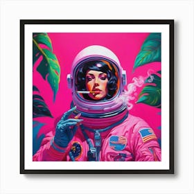 Astronaut lady smoking Art Print