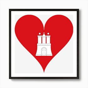 Heart Love Castle Gate Hamburg Coat Of Arms Flag Heart Shaped Federal State Art Print