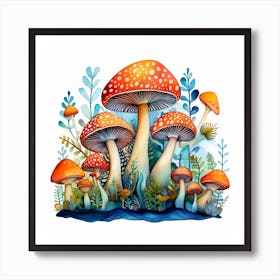 Watercolor Of Mushrooms Art Print