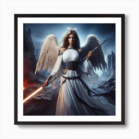 Female Angel with A Light Saber in Hell Art Print