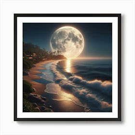 Full Moon Over The Beach 3 Art Print