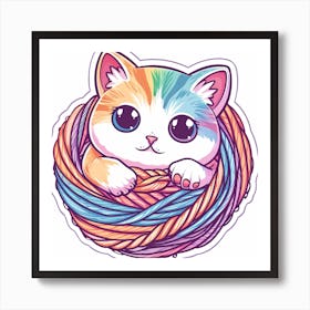Rainbow Kitten In A Nest Art Print