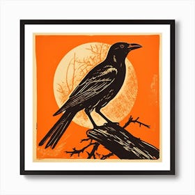 Retro Bird Lithograph Raven 3 Art Print