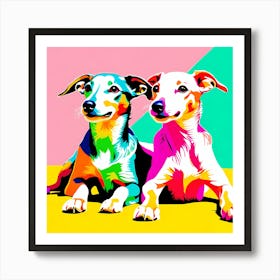 'Greyhound Pups', This Contemporary art brings POP Art and Flat Vector Art Together, Colorful Art, Animal Art, Home Decor, Kids Room Decor, Puppy Bank - 61st Art Print