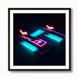 Abstract Navigation Arrows Glowing Neon Colors Against A Dark Gradient Background Suggested Moveme (5) Art Print