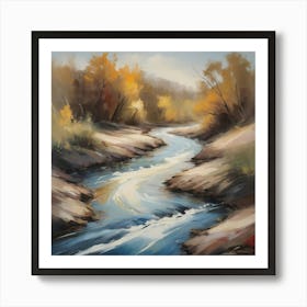 An abstract painting of a river, with bold brushstrokes and a mix of warm and cool tones, evoking a sense of movement and tranquility. 3 Art Print