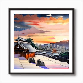 Sunset In Kyoto Art Print