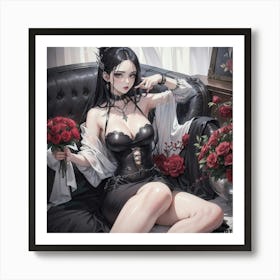 Gothic Girl With Roses 4 Art Print