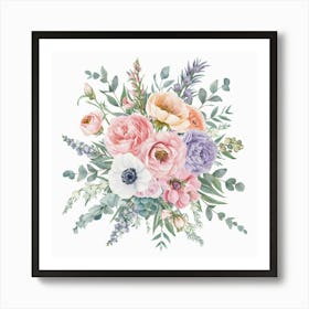 Watercolor Flowers Bouquet wall art  Art Print