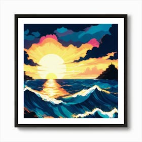 Sunset Over The Ocean Art Print