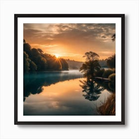 Sunrise Over A Lake 1 Art Print