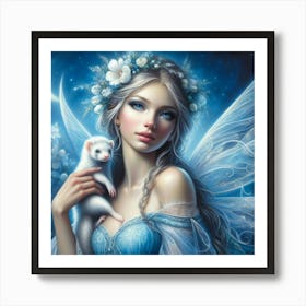 Fairy With Ferret 1 Art Print