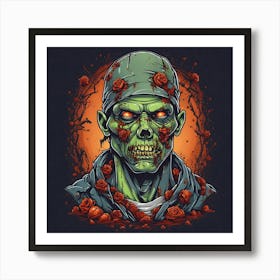 Zombie With Roses Art Print