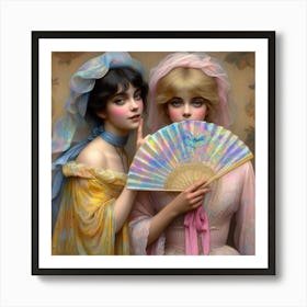 Two Women Holding A Fan 1 Art Print