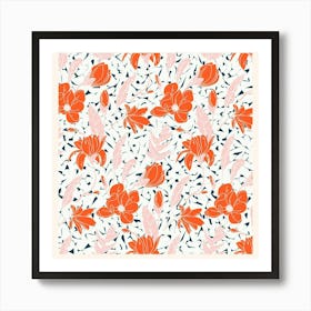 Orange And Blue Floral Pattern Art Print