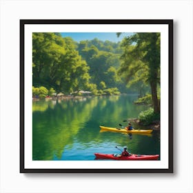 Kayakers On A Lake Art Print