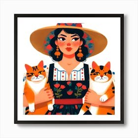 Russian Girl With Cats Art Print