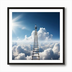 A Person Climbing A Ladder That Extends Into The Clouds Each Rung Representing A Different Challenge Art Print