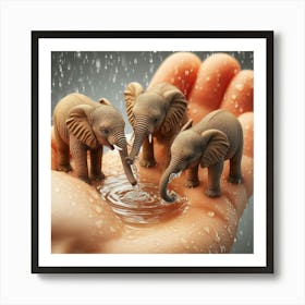 Elephants In The Rain Photo Art Print