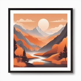 Misty mountains background in orange tone 120 Art Print