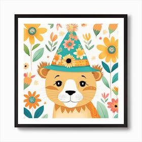 Floral Baby Lion Nursery Painting (25) Art Print