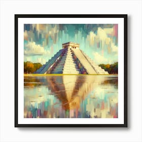 Color Brush Painting Chichen Itza Temple Chile 2 Art Print