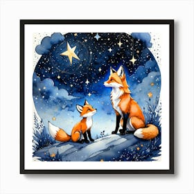 Foxes At Night Art Print