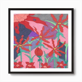 Red Flower Drawing Art Print