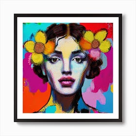 Woman With Flowers On Her Head 5 Art Print