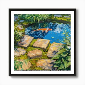 Summer Zen Japanese Garden Series In Style Of David Hockney 2 Art Print