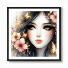 Pretty Girl With Flowers Art Print