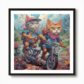 Two Cats Riding Bikes Art Print