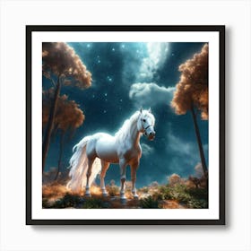 White Horse In The Forest Art Print