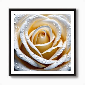 White Rose With Water Droplets Art Print