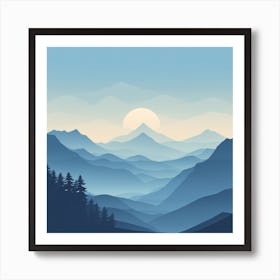 Misty mountains background in blue tone 39 Art Print