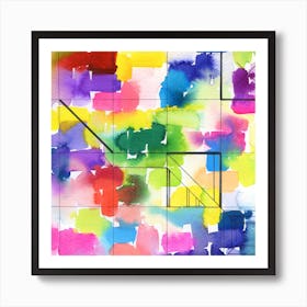 Abstract Watercolor Painting with Black lines Art Print