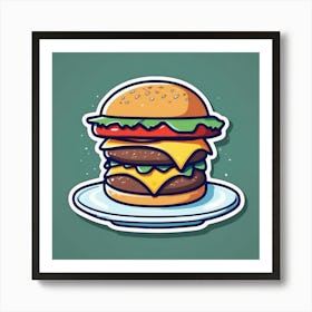 Burger On Plate On Table Sticker 2d Cute Fantasy Dreamy Vector Illustration 2d Flat Centered (24) 1 Art Print