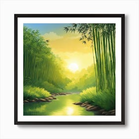 A Stream In A Bamboo Forest At Sun Rise Square Composition 306 Poster