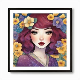 Asian Girl With Flowers 6 Art Print