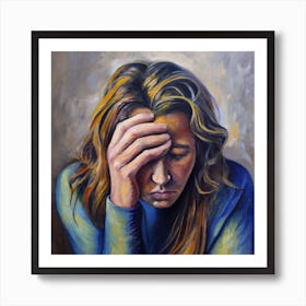 Woman Holding Her Head Art Print